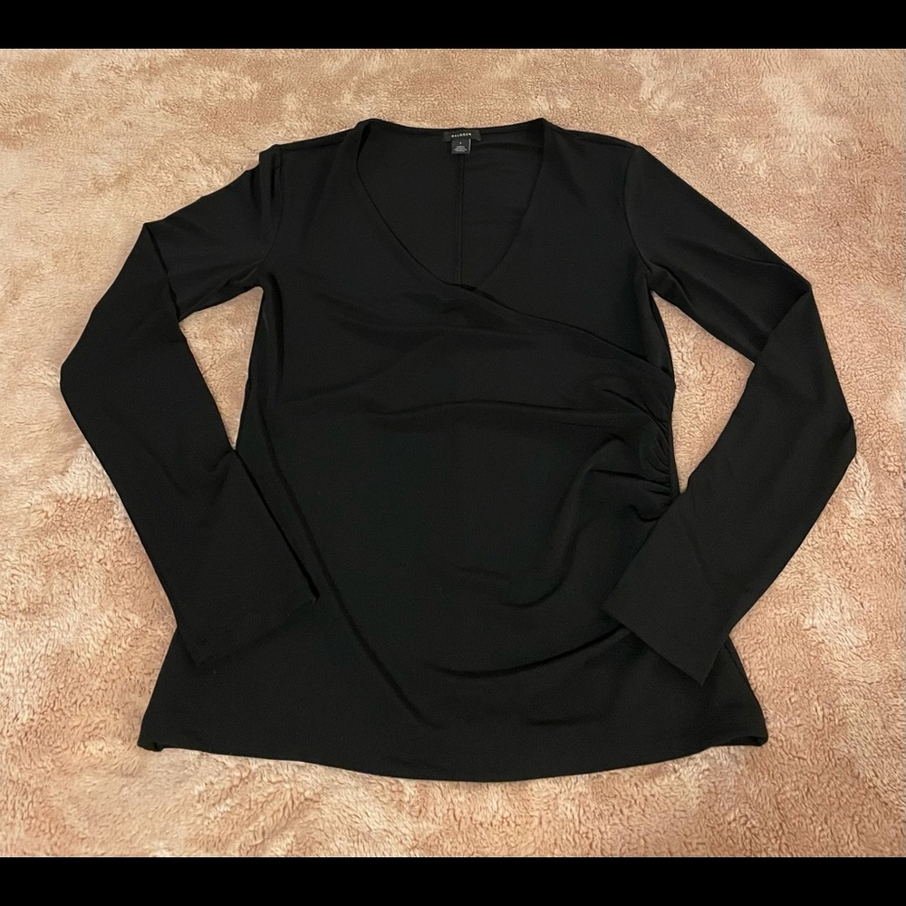 Halogen black long sleeve wrap top